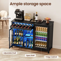 Sikaic Liquor Cabinet 53" Modern Coffee Bar Cabinet with Fridge Space Black Black / Engineered Wood / Modern