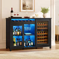 Sikaic Liquor Cabinet 53" Modern Coffee Bar Cabinet with Fridge Space Black Black / Engineered Wood / Modern