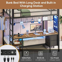 Sikaic Loft Bed Frame Full Size Over Twin Bunk Loft Bed Frame with Desk and Charging Station Black Black / Engineered Wood / Modern