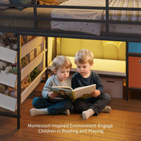 Sikaic Loft Bed Frame Low Loft Bed Twin Size with Reading Corner and Storage Basket Black Black / Metal / Modern