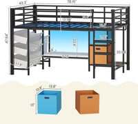 Sikaic Loft Bed Frame Low Loft Bed Twin Size with Reading Corner and Storage Basket Black Black / Metal / Modern