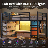 Sikaic Loft Bed Frame Low Loft Bed Twin Size with Reading Corner and Storage Basket Black Black / Metal / Modern