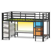 Sikaic Loft Bed Frame Low Loft Bed Twin Size with Reading Corner and Storage Basket Black Black / Metal / Modern