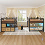 Sikaic Loft Bed Frame Twin Size Low Loft Bed with 6 Storage Drawers and LED Lights Black & Natural Black Natural / Metal / Modern
