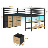 Sikaic Loft Bed Frame Twin Size Low Loft Bed with 6 Storage Drawers and LED Lights Black & Natural Black Natural / Metal / Modern