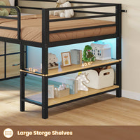 Sikaic Loft Bed Frame Twin Size Low Loft Bed with 6 Storage Drawers and LED Lights Black & Natural Black Natural / Metal / Modern