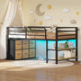 Sikaic Loft Bed Frame Twin Size Low Loft Bed with 6 Storage Drawers and LED Lights Black & Natural Black Natural / Metal / Modern