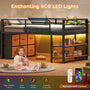 Sikaic Loft Bed Frame Twin Size Low Loft Bed with 6 Storage Drawers and LED Lights Black & Natural Black Natural / Metal / Modern