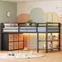Sikaic Loft Bed Frame Twin Size Low Loft Bed with 6 Storage Drawers and LED Lights Black & Natural Black Natural / Metal / Modern