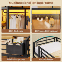 Sikaic Loft Bed Frame LED Loft Bed Frame Twin Size with Desk and Storage Hamper Brown Brown / Metal / Industrial