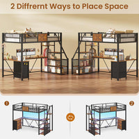Sikaic Loft Bed Frame Stairway Twin Size Loft Bed with L Shaped Desk and Wardrobe Rustic Brown Brown / Metal / Modern