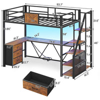 Sikaic Loft Bed Frame Stairway Twin Size Loft Bed with L Shaped Desk and Wardrobe Rustic Brown Brown / Metal / Modern
