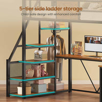 Sikaic Loft Bed Frame Stairway Twin Size Loft Bed with L Shaped Desk and Wardrobe Rustic Brown Brown / Metal / Modern