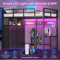 Sikaic Loft Bed Frame Twin Loft LED Bed Frame Desk and 8 Storage Drawers & Charging Sation Grey Grey / Steel / Modern