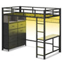 Sikaic Loft Bed Frame Twin Loft LED Bed Frame Desk and 8 Storage Drawers & Charging Sation Grey Grey / Steel / Modern