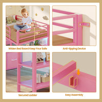 Sikaic Loft Bed Frame Twin Size Low Loft Bed with 6 Storage Drawers and LED Lights Pink Pink / Engineered Wood / Modern