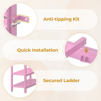 Sikaic Loft Bed Frame Twin Size Low Loft Bed with 6 Storage Drawers and LED Lights Pink Pink / Engineered Wood / Modern