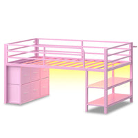 Sikaic Loft Bed Frame Twin Size Low Loft Bed with 6 Storage Drawers and LED Lights Pink Pink / Engineered Wood / Modern