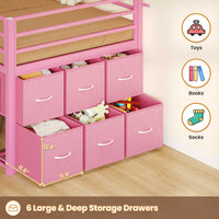 Sikaic Loft Bed Frame Twin Size Low Loft Bed with 6 Storage Drawers and LED Lights Pink Pink / Engineered Wood / Modern