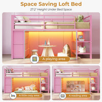 Sikaic Loft Bed Frame Twin Size Low Loft Bed with 6 Storage Drawers and LED Lights Pink Pink / Engineered Wood / Modern