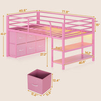 Sikaic Loft Bed Frame Twin Size Low Loft Bed with 6 Storage Drawers and LED Lights Pink Pink / Engineered Wood / Modern