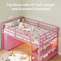 Sikaic Loft Bed Frame Twin Size Low Loft Bed with 6 Storage Drawers and LED Lights Pink Pink / Engineered Wood / Modern