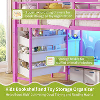 Sikaic Loft Bed Frame Low Loft Bed Twin Size with Reading Corner and Storage Basket Pink Pink / Metal / Modern