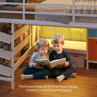 Sikaic Loft Bed Frame Low Loft Bed Twin Size with Reading Corner and Storage Basket White White / Engineered Wood / Modern