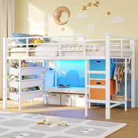 Sikaic Loft Bed Frame Low Loft Bed Twin Size with Reading Corner and Storage Basket White White / Engineered Wood / Modern