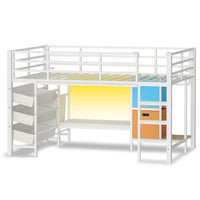 Sikaic Loft Bed Frame Low Loft Bed Twin Size with Reading Corner and Storage Basket White White / Engineered Wood / Modern
