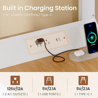 Sikaic Loft Bed Frame LED Loft Bed Frame Twin Size with Desk and Storage Hamper White White / Metal / Industrial