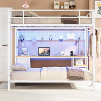 Sikaic Loft Bed Frame Full Size Over Twin Bunk Loft Bed Frame with Desk and Charging Station White White / Metal / Modern