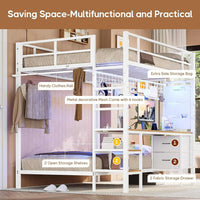 Sikaic Loft Bed Frame Full Size Over Twin Bunk Loft Bed Frame with Desk and Charging Station White White / Metal / Modern