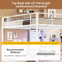 Sikaic Loft Bed Frame Full Size Over Twin Bunk Loft Bed Frame with Desk and Charging Station White White / Metal / Modern