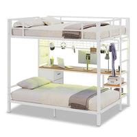 Sikaic Loft Bed Frame Full Size Over Twin Bunk Loft Bed Frame with Desk and Charging Station White White / Metal / Modern