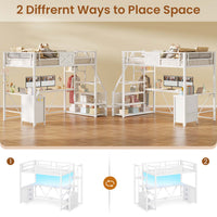 Sikaic Loft Bed Frame Stairway Twin Size Loft Bed with L Shaped Desk and Wardrobe White White / Metal / Modern