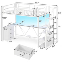 Sikaic Loft Bed Frame Stairway Twin Size Loft Bed with L Shaped Desk and Wardrobe White White / Metal / Modern
