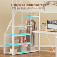 Sikaic Loft Bed Frame Stairway Twin Size Loft Bed with L Shaped Desk and Wardrobe White White / Metal / Modern