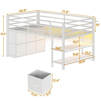Sikaic Loft Bed Frame Twin Size Low Loft Bed with 6 Storage Drawers and LED Lights White White / Metal / Modern