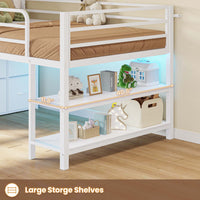 Sikaic Loft Bed Frame Twin Size Low Loft Bed with 6 Storage Drawers and LED Lights White White / Metal / Modern