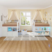 Sikaic Loft Bed Frame Twin Size Low Loft Bed with 6 Storage Drawers and LED Lights White White / Metal / Modern