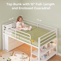 Sikaic Loft Bed Frame Twin Size Low Loft Bed with 6 Storage Drawers and LED Lights White White / Metal / Modern