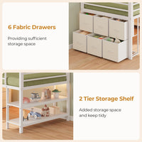 Sikaic Loft Bed Frame Twin Size Low Loft Bed with 6 Storage Drawers and LED Lights White White / Metal / Modern