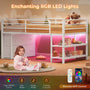 Sikaic Loft Bed Frame Twin Size Low Loft Bed with 6 Storage Drawers and LED Lights White White / Metal / Modern