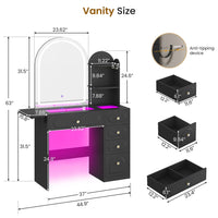 Sikaic Makeup Vanity Arched Makeup Vanity with LED Lighted Mirror and Charging Station Black Black / Engineered Wood / Modern