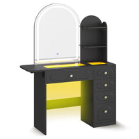 Sikaic Makeup Vanity Arched Makeup Vanity with LED Lighted Mirror and Charging Station Black Black / Engineered Wood / Modern