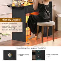 Sikaic Makeup Vanity Arched Makeup Vanity with LED Lighted Mirror and Charging Station Black Black / Engineered Wood / Modern