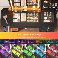 Sikaic Makeup Vanity Arched Makeup Vanity with LED Lighted Mirror and Charging Station Black Black / Engineered Wood / Modern