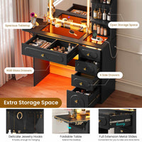 Sikaic Makeup Vanity Arched Makeup Vanity with LED Lighted Mirror and Charging Station Black Black / Engineered Wood / Modern