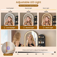 Sikaic Makeup Vanity Arched Makeup Vanity with LED Lighted Mirror and Charging Station Black Black / Engineered Wood / Modern